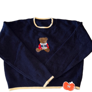 Cider Woman’s Small Crew Neck Navy Blue Bear Sweater NWT